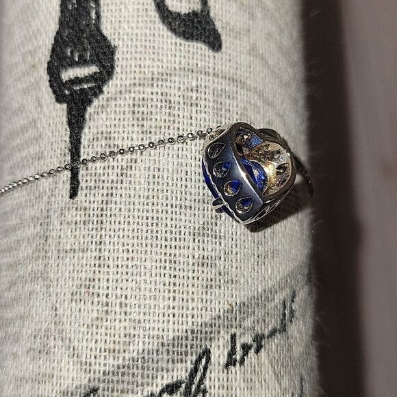 Blue Obsidian & Cubic Zirconia Platinum over 925 Silver Heart Pendant Necklace - Picture 5 of 13